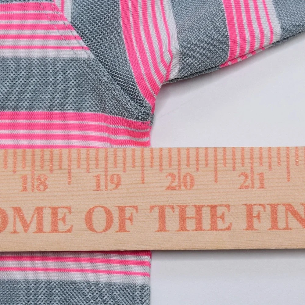 Nike Golf Mens S Polo Pink Gray Striped Tour Performance Dri Fit Stretch Shirt‎